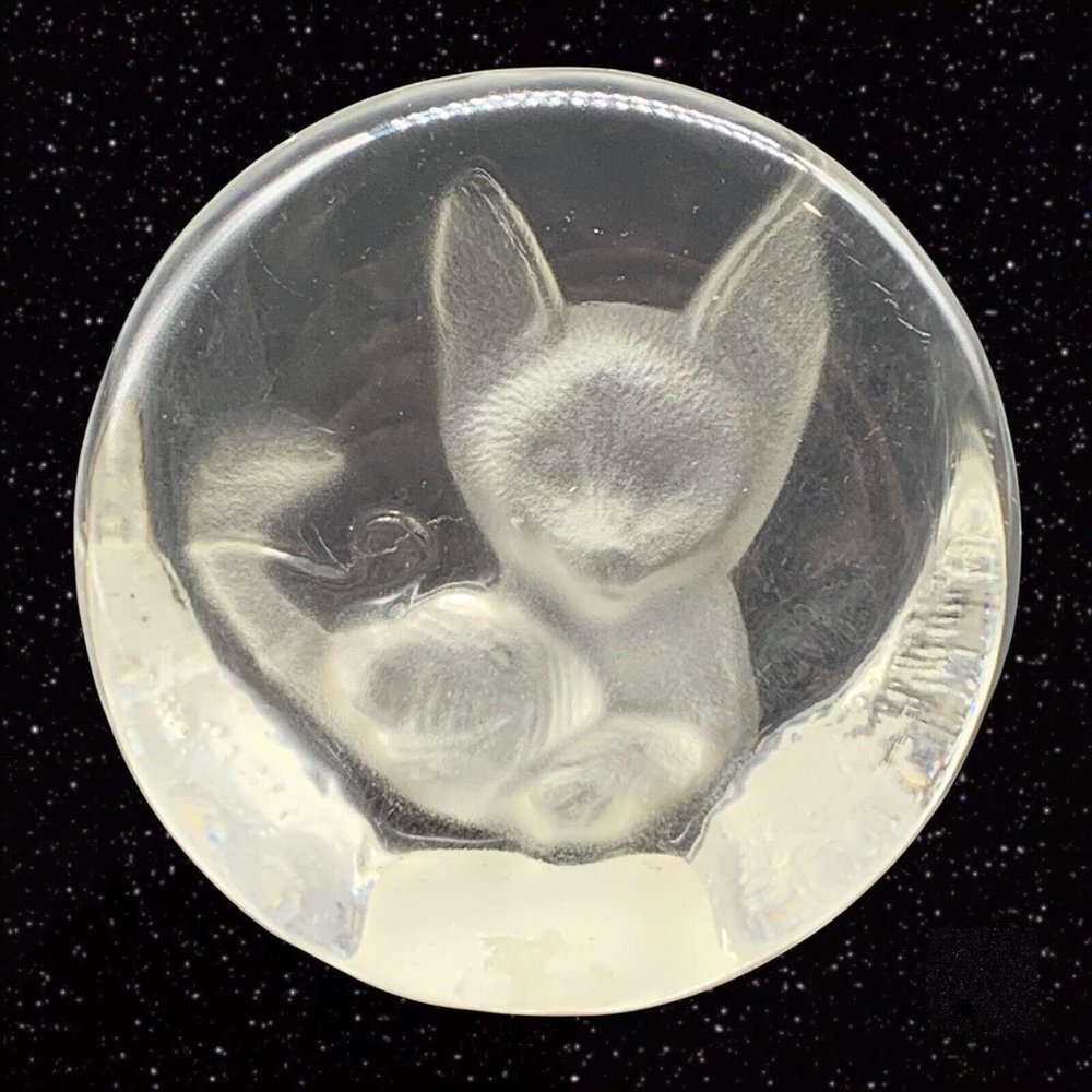 Vintage Crystal Zajecar Lead‎ Glass Cat Paperweight Etched Decoration Figure￼ 3”